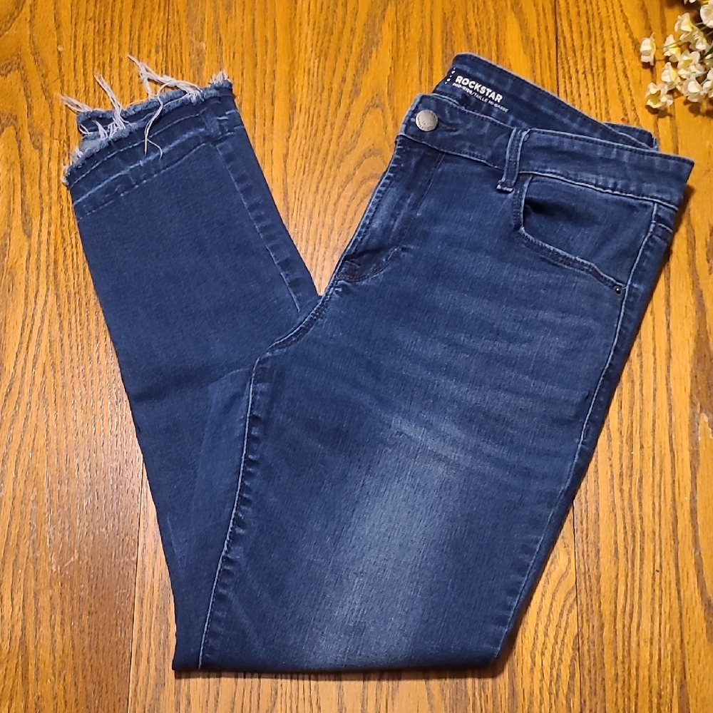 Old Navy Rockstar Mid Rise Dark Blue Dustressed Jeans - Size 12